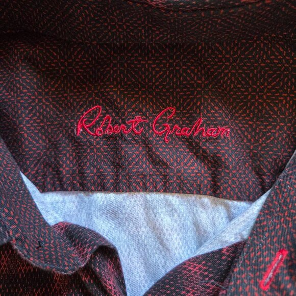Robert Graham Mens 2XL Red Black Zigzag Pattern Long Sleeve Flip Cuff Button Up - Picture 4 of 8